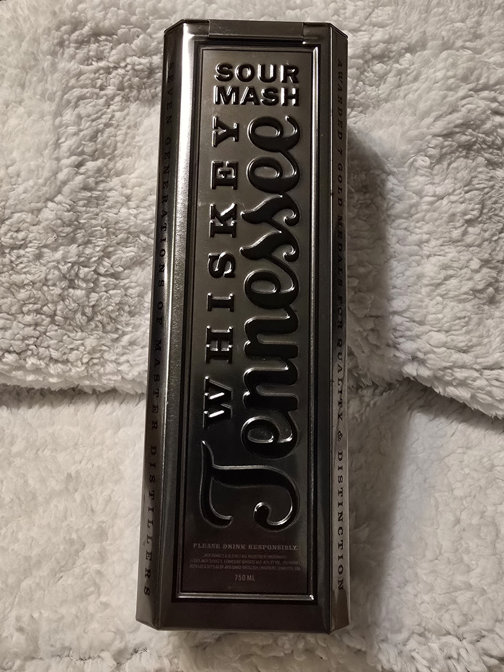 Y2K Jack Daniel's Tennessee Whiskey Silver Embossed Metal Gift Tin 10.25 x 3.5